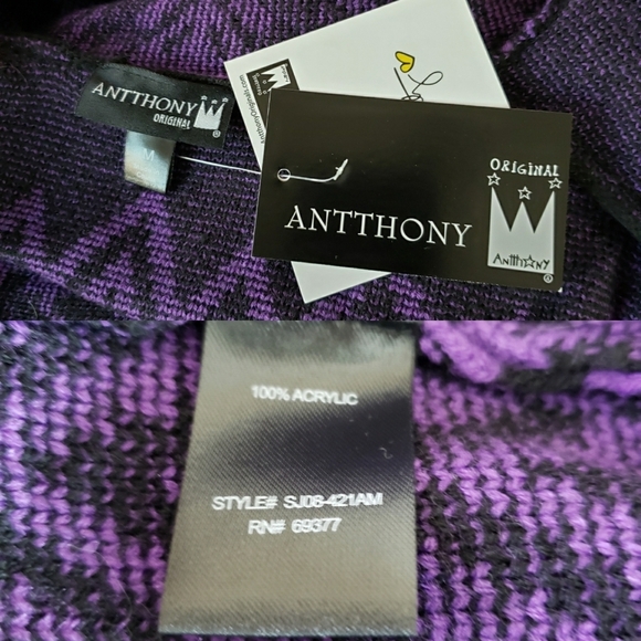 Anthony's Original Purple & Black Midi One Button Built In Scarf Sweater Sz M - Picture 12 of 12
